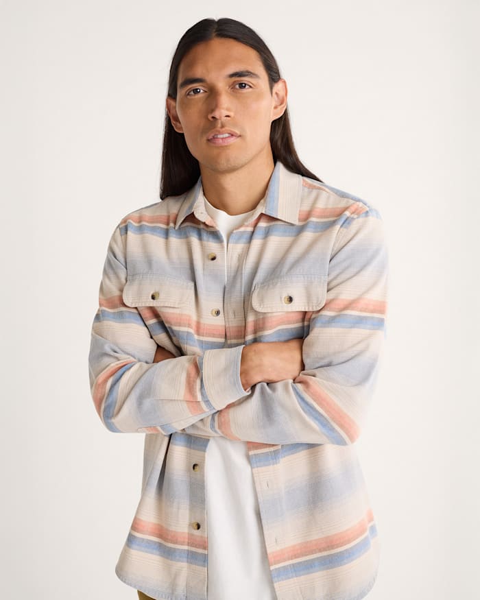 MEN'S STRIPED BEACH SHACK COTTON SHIRT